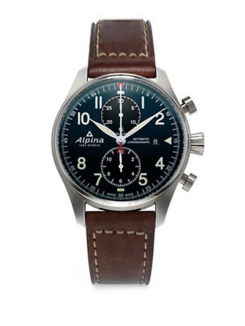 Alpina - Sapphire Crystal Leather Strap Watch