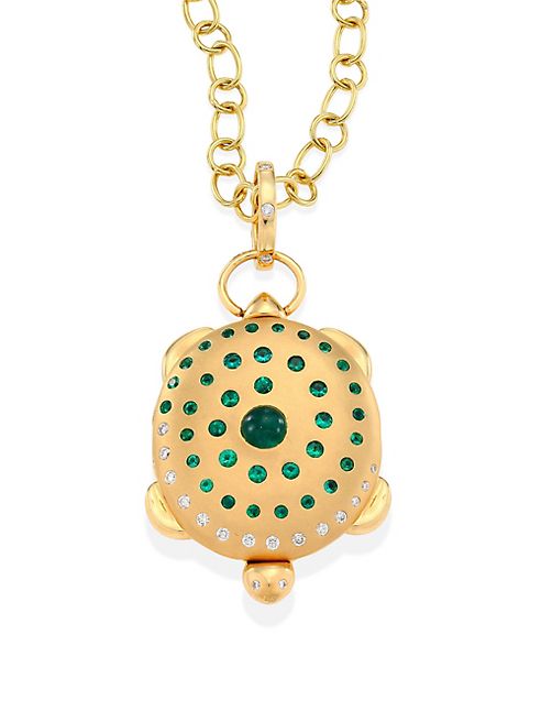 Temple St. Clair - Turtle Diamond, Emerald & 18K Yellow Gold Locket