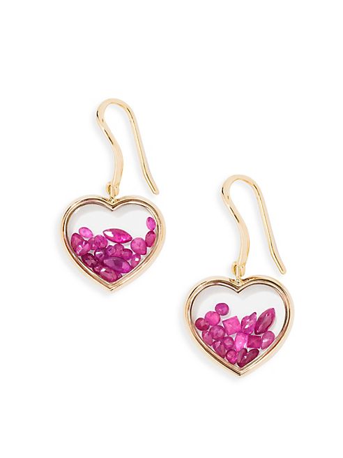 Aurélie Bidermann - Chivor Heart Ruby & 18K Yellow Gold Earrings