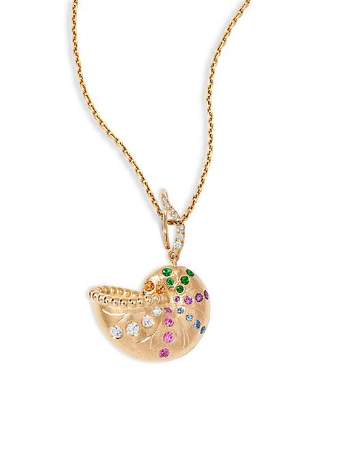 Aurélie Bidermann - Nautilus Diamond, Multicolor Sapphire, Tsavorite, Amethyst & 18K Yellow Gold Mini Charm Pendant