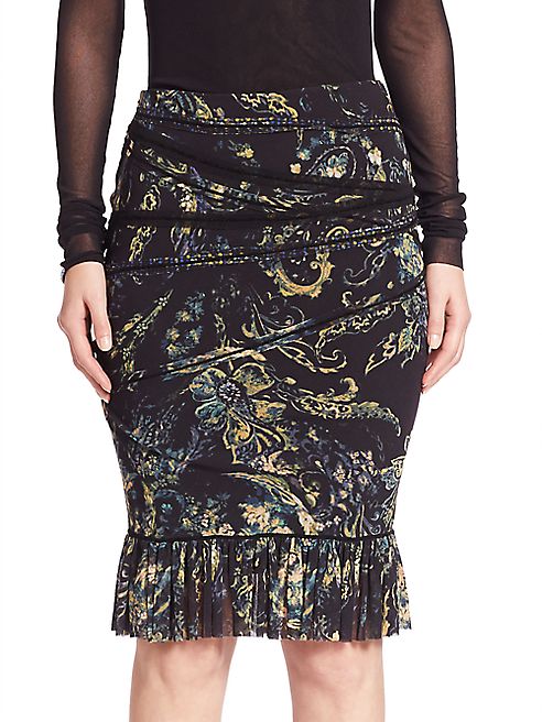 Fuzzi - Paisley-Print Ruffle Hem Skirt