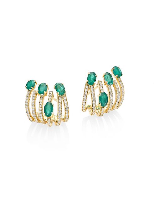 Hueb - Rainbow Diamond, Emerald & 18K Yellow Gold Ear Cuffs