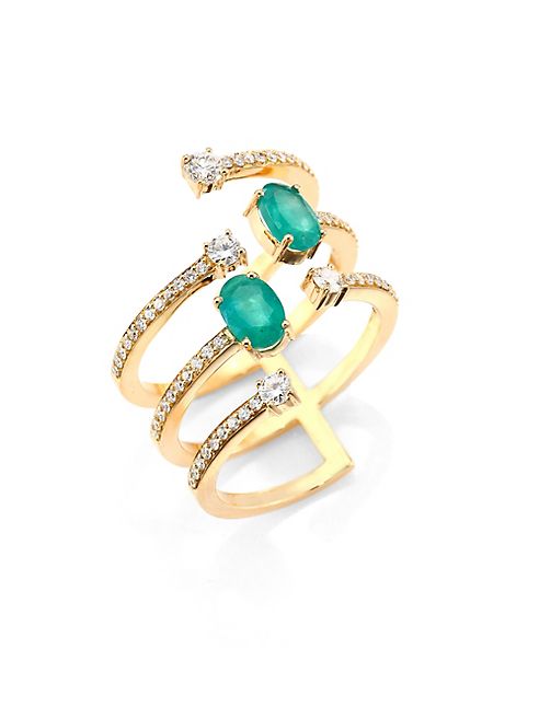 Hueb - Rainbow Diamond, Emerald & 18K Yellow Gold Ring