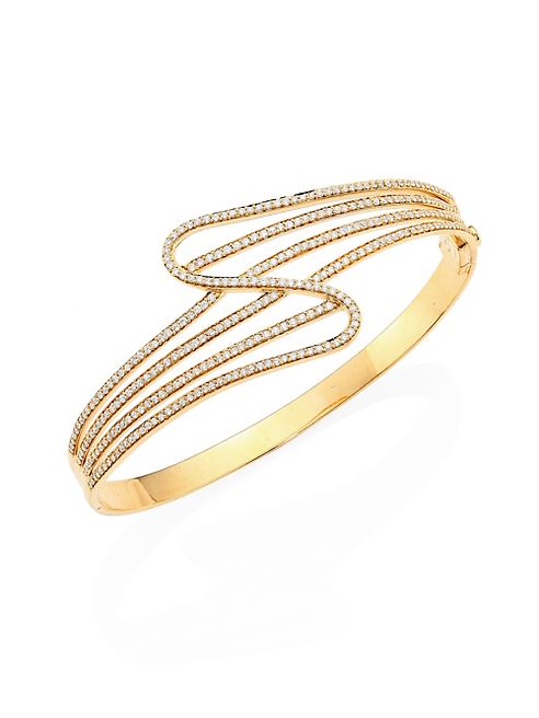 Hueb - Wave Diamond & 18K Yellow Gold Bangle Bracelet