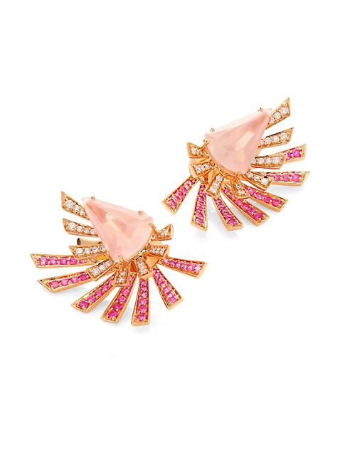 Hueb - Mirage Burst Diamond, Rose Quartz, Pink Sapphire & 18K Rose Gold Front-Back Earrings