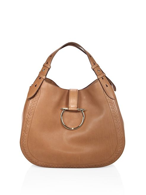 Salvatore Ferragamo - Large Perrine Gancio Bracelet Leather Hobo Bag