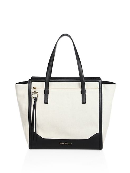 Salvatore Ferragamo - Large Amy Leather-Trim Canvas Tote