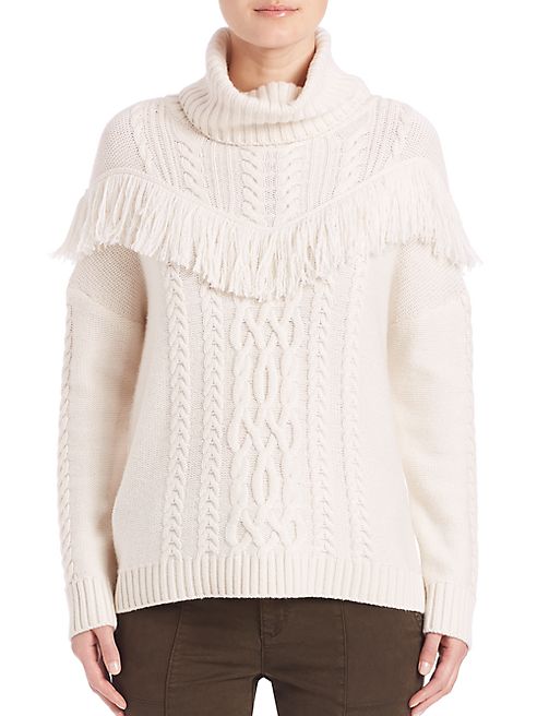 Joie - Viviam Cable Knit Turtleneck Fringed Sweater