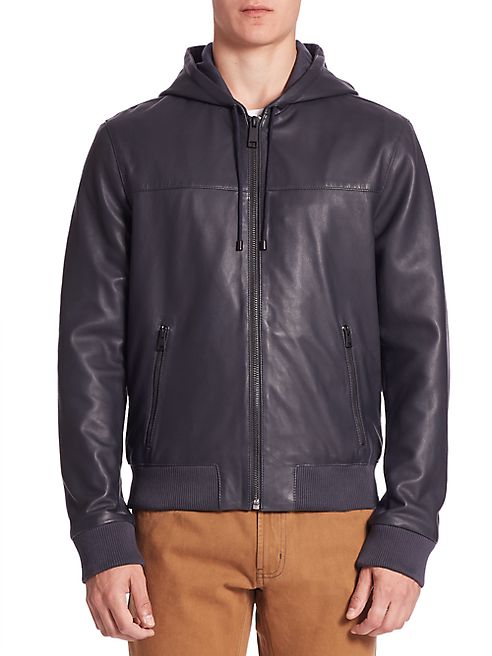 Saks Fifth Avenue Collection - Modern Zip-Front Hooded Leather Jacket