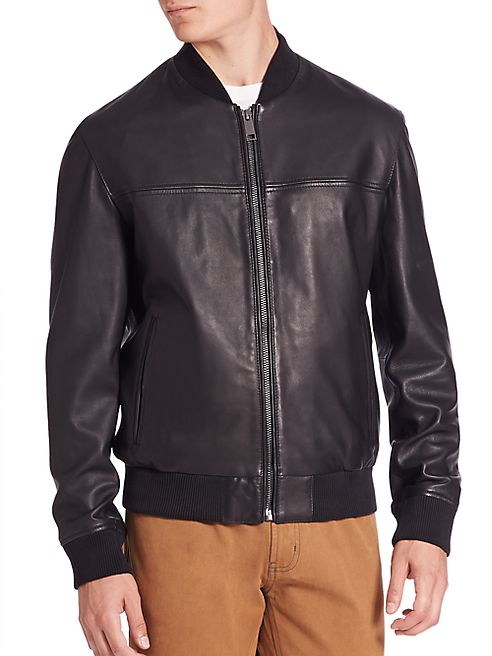 Saks Fifth Avenue Collection - Modern Zip-Front Leather Bomber Jacket