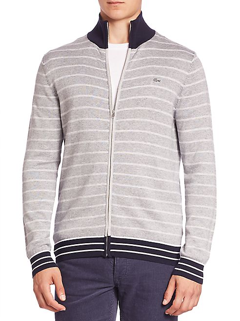 Lacoste - Double-Face Chine Striped Zip-Front Cardigan