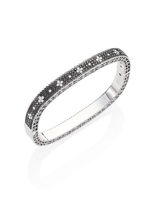 Roberto Coin - Rock And Diamond 18K White Gold Bangle Bracelet