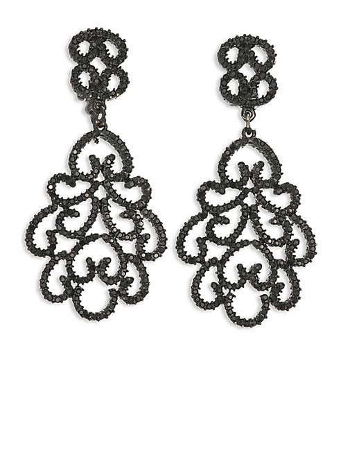 Kenneth Jay Lane - Jet Filigree Crystal Clip-On Earrings