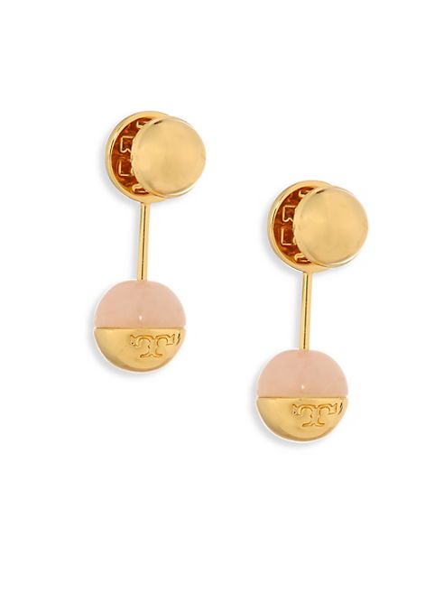 Tory Burch - Logo Bead Rose Quartz Ear Jacket & Stud Earrings Set