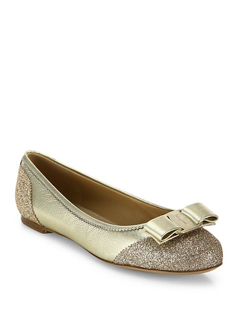 Salvatore Ferragamo - Varina Glitter Leather Ballet Flats