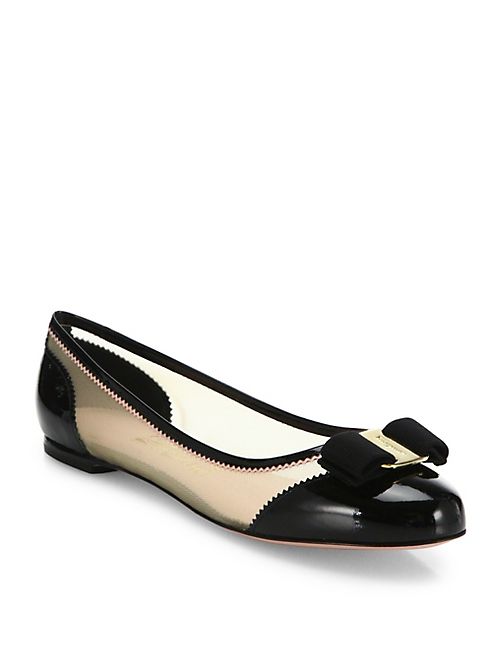 Salvatore Ferragamo - Varina Net Mesh Leather Ballet Flats