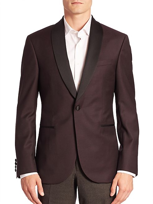 Saks Fifth Avenue Collection - Modern Diamond-Print Shawl-Collar Tuxedo Jacket