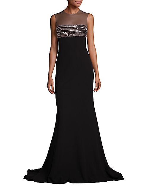 Carmen Marc Valvo - Beaded Illusion Gown