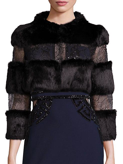 ALBERTO MAKALI - Rabbit Fur & Embellished Lace Bolero