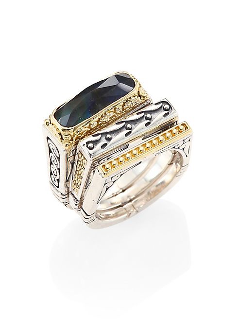 Konstantino - Cassiopeia Doublet Spectrolite, 18K Yellow Gold, & Sterling Silver Ring Set