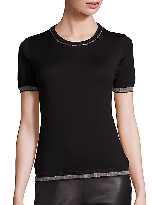 Saks Fifth Avenue Collection - Metallic Trim Extra-Fine Merino Sweater