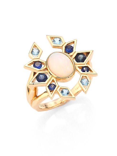 Ron Hami - Plumage Opal, Blue Sapphire, Aquamarine & 18K Yellow Gold Cocktail Ring