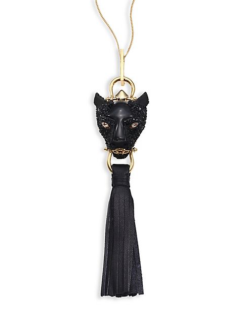 Alexis Bittar - Crystal Panther & Leather Tassel Necklace