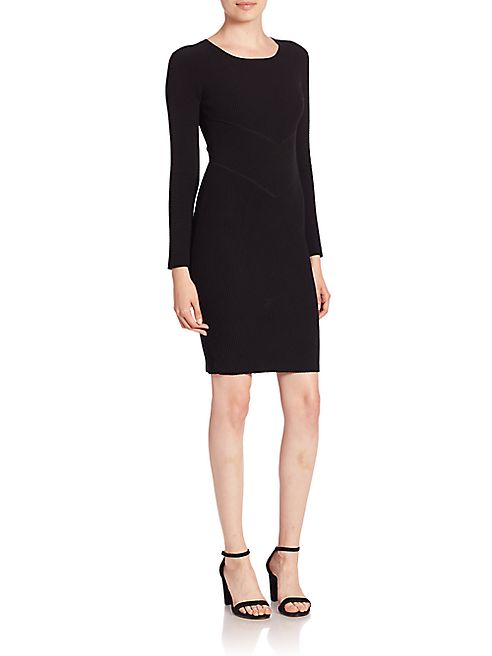 MILLY - Ribbed Long Sleeve Sheath Dress