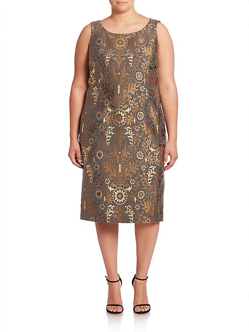 Marina Rinaldi, Plus Size - Dulcinea Metallic Jacquard Shift Dress