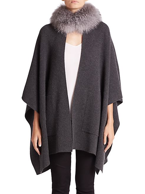 Sofia Cashmere - Fox Fur & Cashmere Mockneck Cape