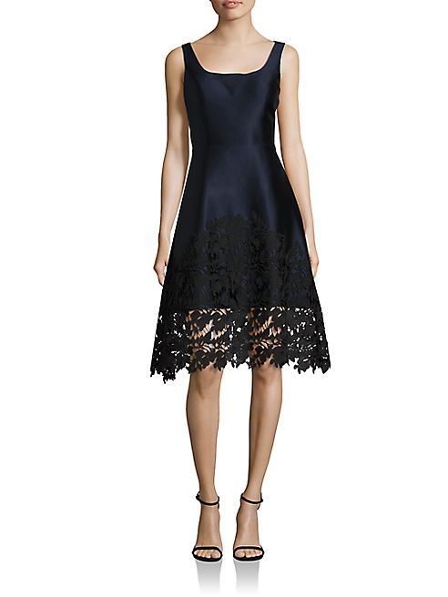 Kay Unger - Floral Lace Trimmed Dress