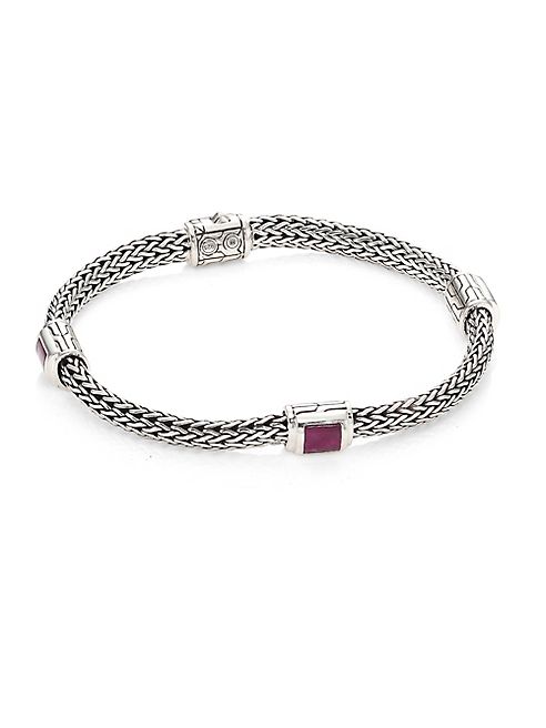 John Hardy - Classic Chain Extra Small Silver & Ruby Four Station Bracelet