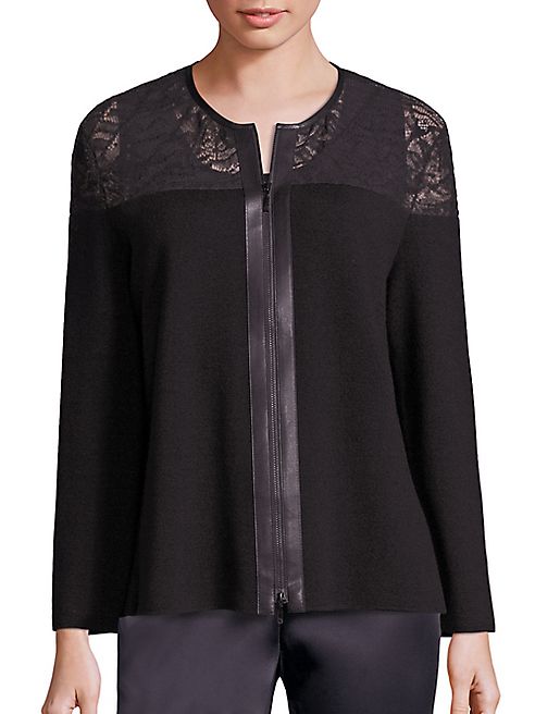 Lafayette 148 New York - Lace-Trim Wool Cardigan