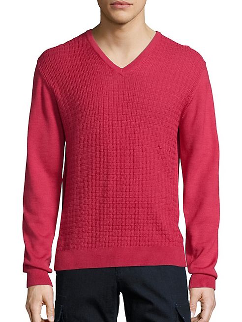 Saks Fifth Avenue Collection - Jacquard V-Neck Wool & Silk Sweater