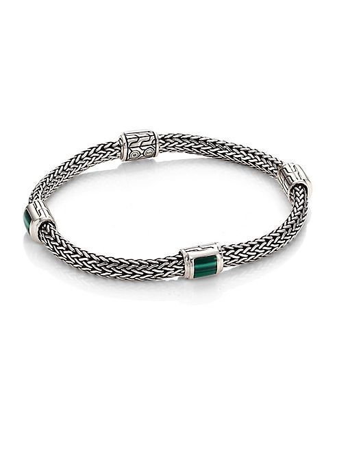 John Hardy - Classic Chain Extra Small Silver & Malachite Four Station Bracelet