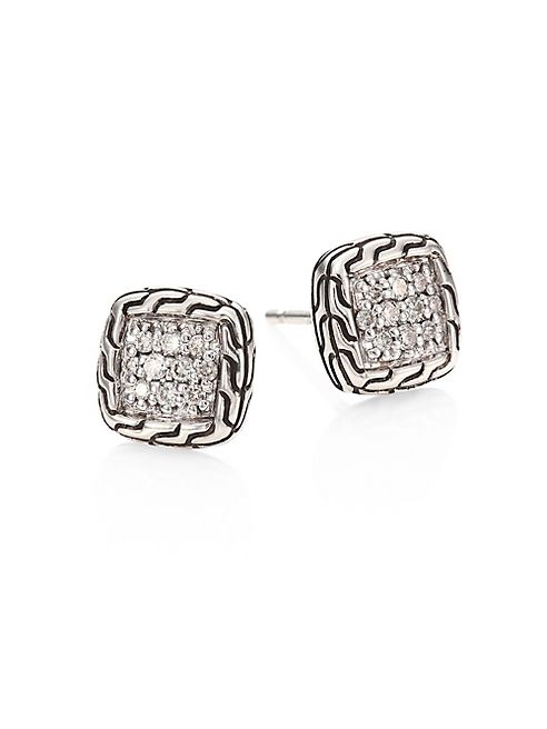 John Hardy - Classic Chain Diamond & Sterling Silver Stud Earrings