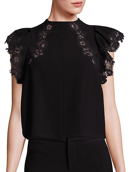 Rebecca Taylor - Crepe Lace Inset Mockneck Top