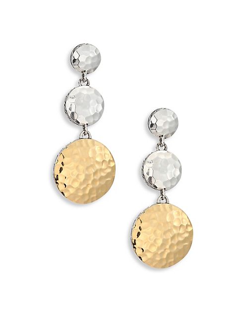 John Hardy - Dot Hammered 18K Yellow Gold & Sterling Silver Triple Drop Linear Earrings