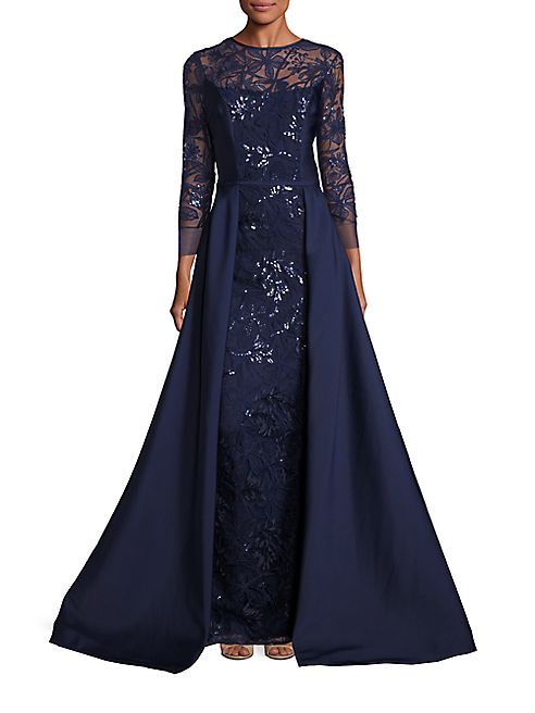 Teri Jon by Rickie Freeman - Embellished Lace Overlay Gown