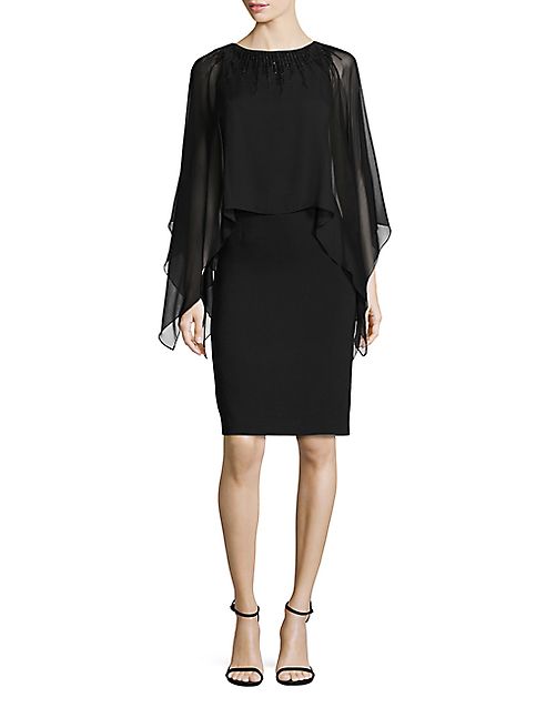 Teri Jon by Rickie Freeman - Cape-Sleeve Embellished Neck Dress