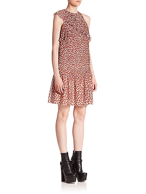 GIAMBA - Plisse Bowtie Print Ruffle Dress