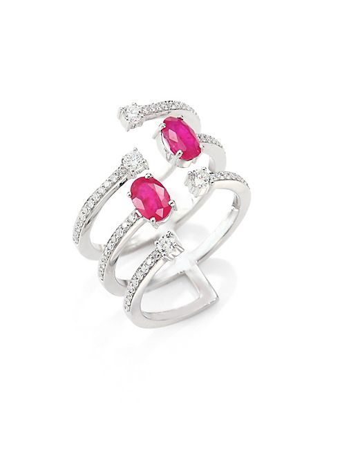 Hueb - Rainbow Ruby, Emerald & 18K White Gold Ring