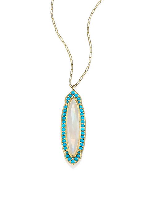 ILA - Patricia Moonstone, Turquoise & 14K Yellow Gold Pendant Necklace