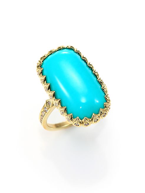 ILA - Macey Turquoise, Diamond & 14K Yellow Gold Rectangle Cabochon Ring