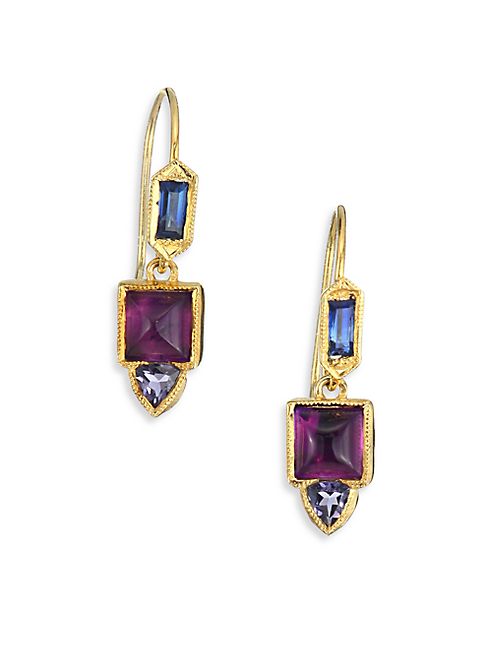 ILA - Spectral Blue Sapphire, Amethyst, Iolite & 14K Yellow Gold Drop Earrings