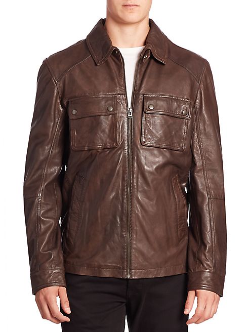 Cole Haan - Leather Zip-Up Jacket