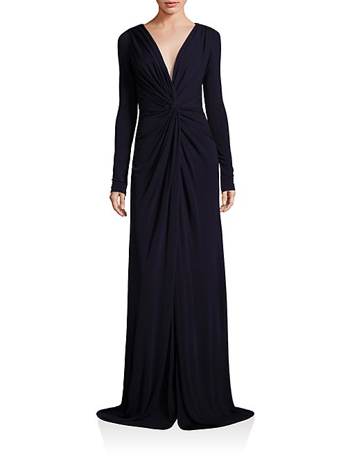 Badgley Mischka - V-Neck Long Sleeve Gown