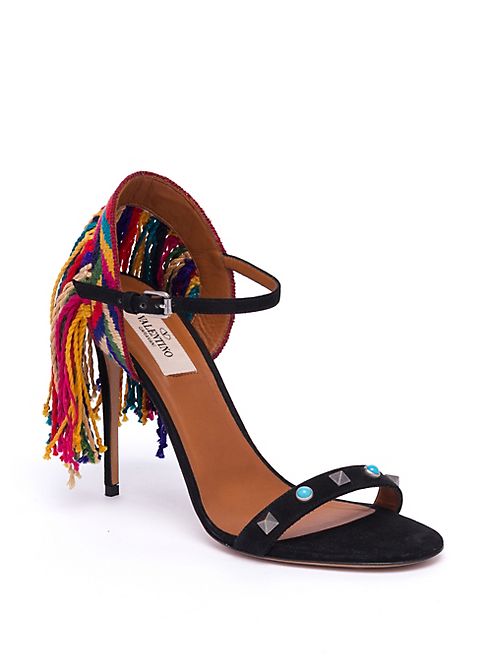 Valentino - Rockstud Rolling Embroidered Fringed Suede Sandals