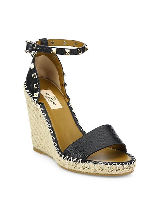 Valentino - Rockstud Leather Espadrille Double Wedge Sandals