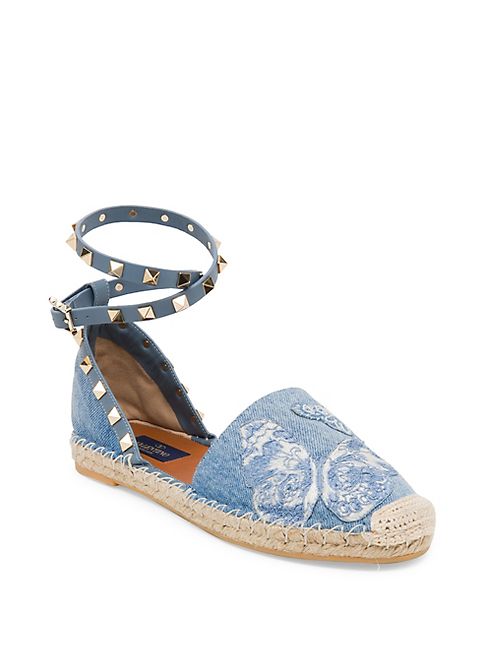 Valentino - Rockstud Double Denim d'Orsay Espadrille Flats